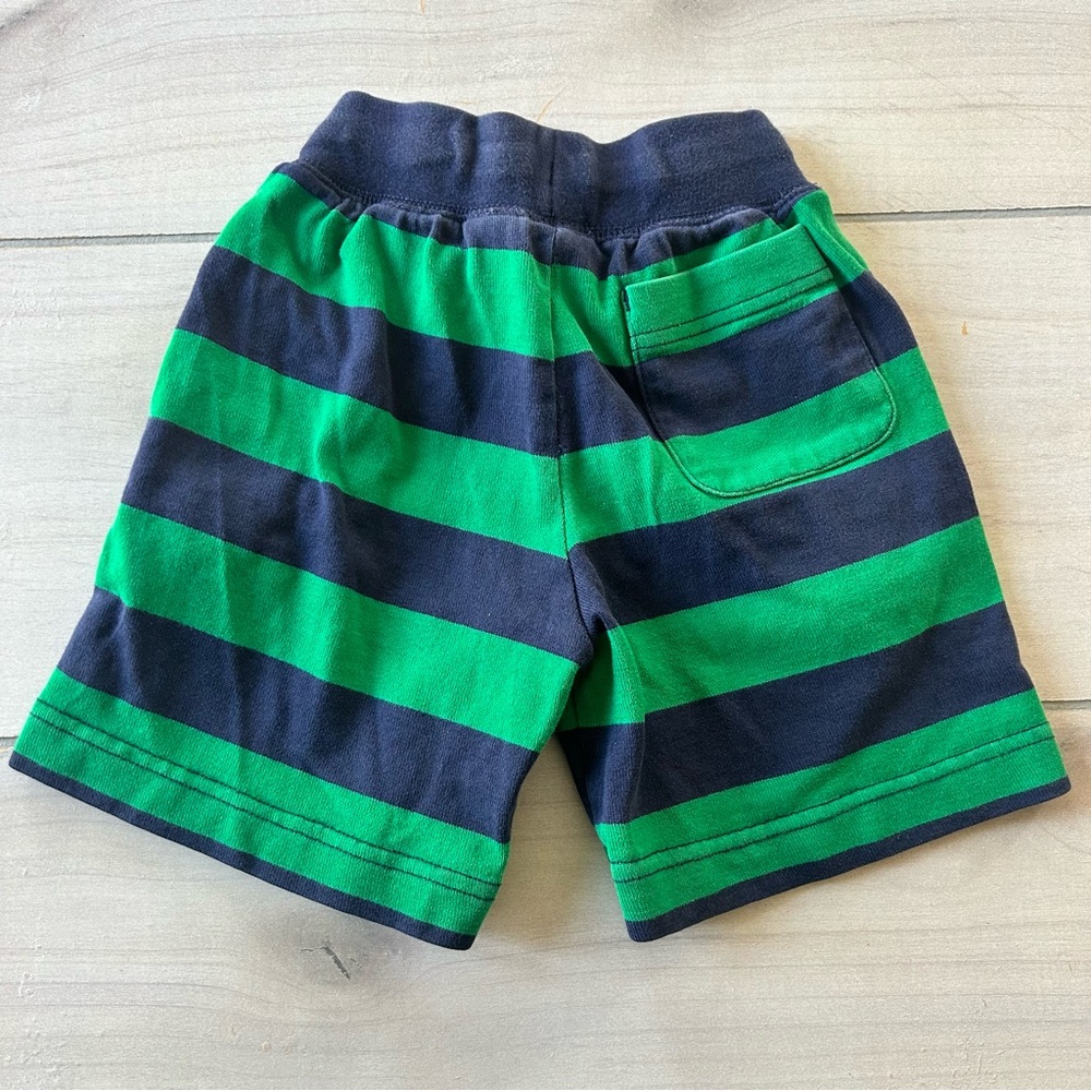 Hanna Andersson Green & Navy Striped Pull-On Drawstring Waist Cotton Shorts - Picture 2 of 2
